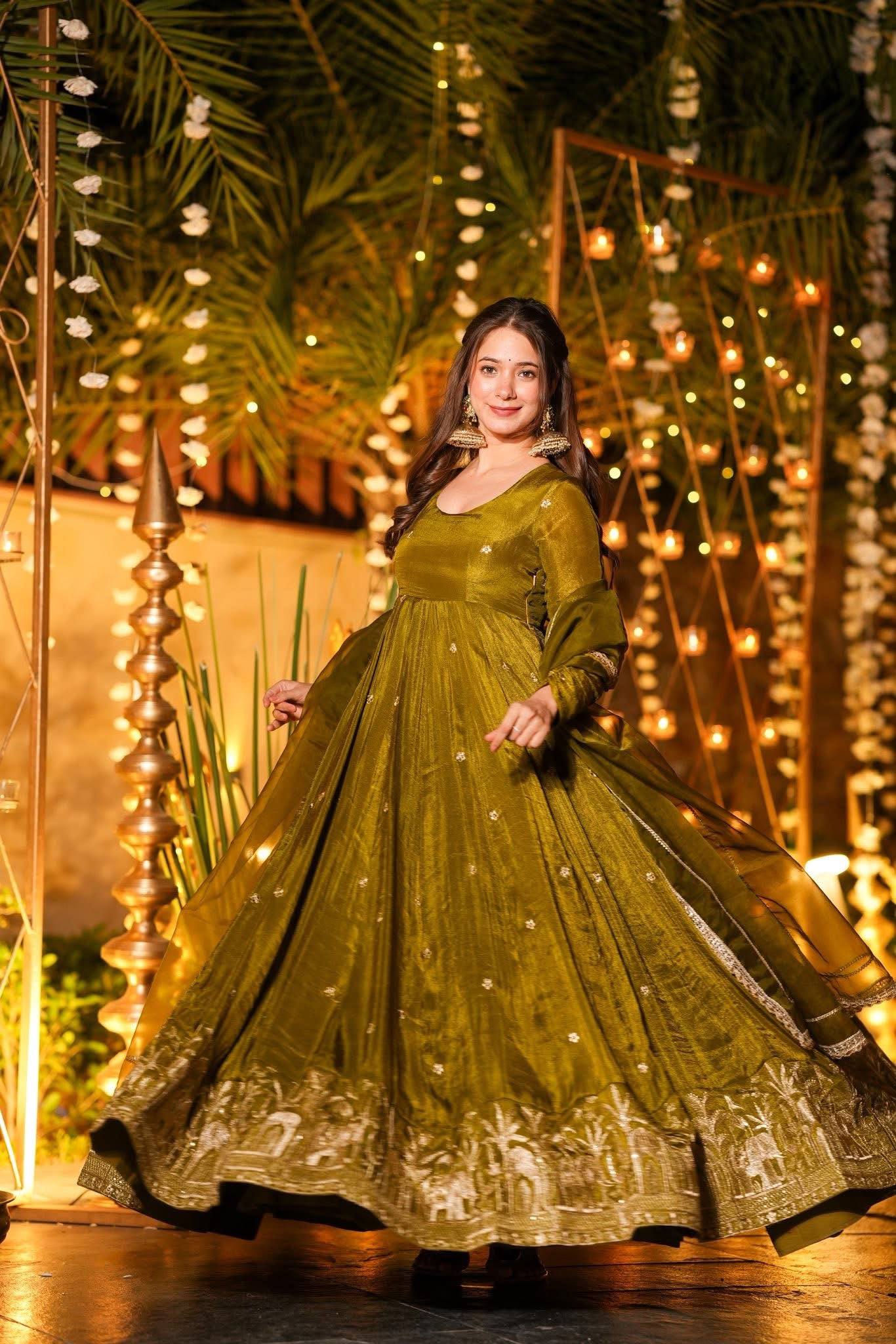 Midnight Chartreuse Luminous Flared Anarkali